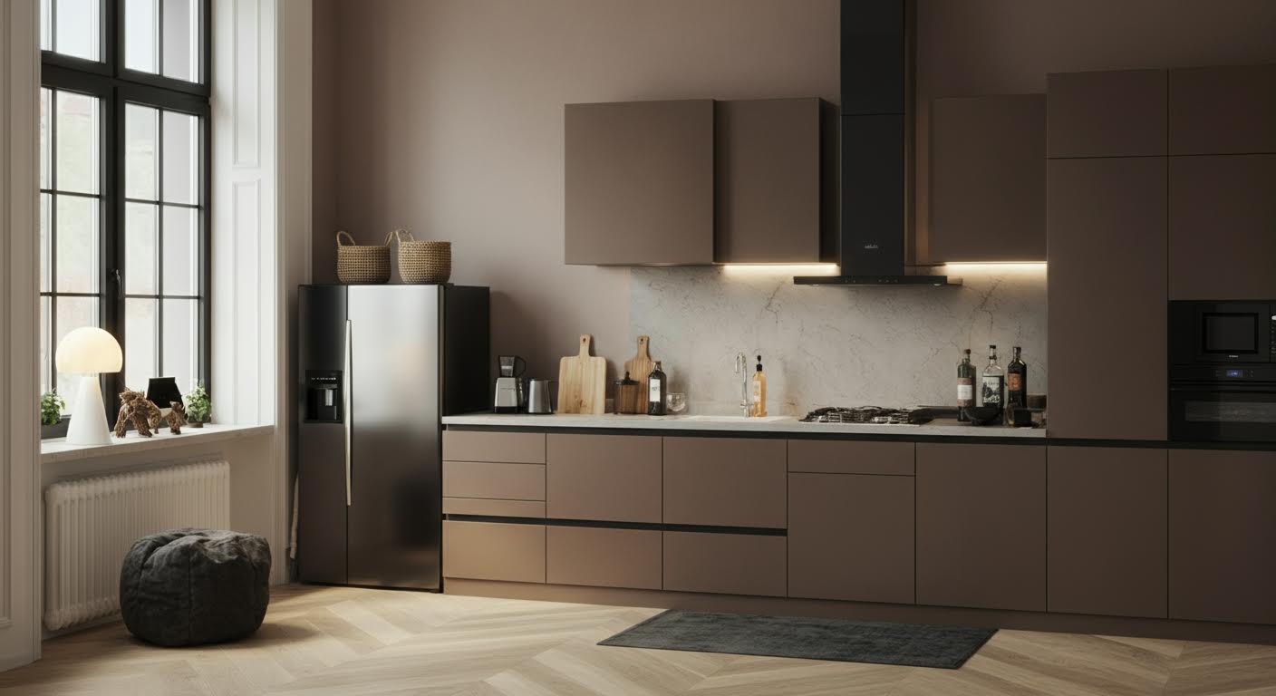 Jasny salon w małym mieszkaniu z warstwowym oświetleniem i naturalnymi teksturami – aranżacja wnętrz premium